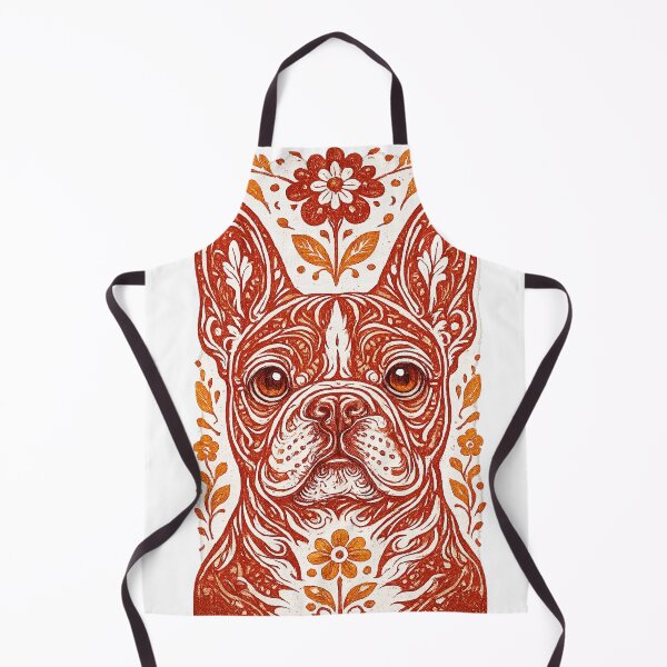 Item preview, French Bulldog Folk Art Print, Ornate Floral Frame Design, Rust and Cream Illustration designed and sold by TM DESIGNS AND MORE.