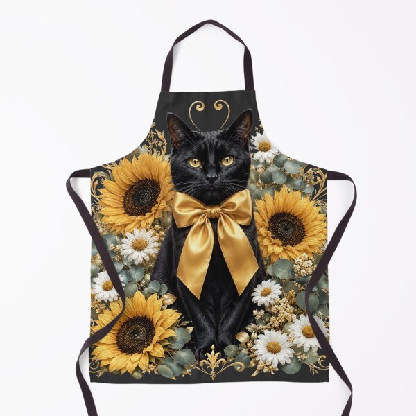 Item preview, Black Cat with Sunflowers and Gold Bow – Elegant Floral Cat Design designed and sold by MoodLay.
