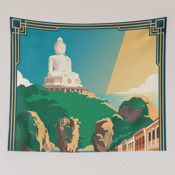 Item preview, Phuket Thailand Vintage Travel Poster – Big Buddha Tropical Beach Retro Art designed and sold by Bomax121.