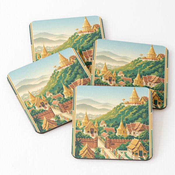 Item preview, Chiang Mai Thailand Vintage Travel Poster – Doi Suthep Temple Retro Art designed and sold by Bomax121.