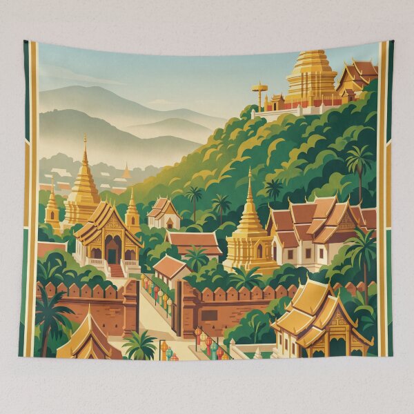 Item preview, Chiang Mai Thailand Vintage Travel Poster – Doi Suthep Temple Retro Art designed and sold by Bomax121.