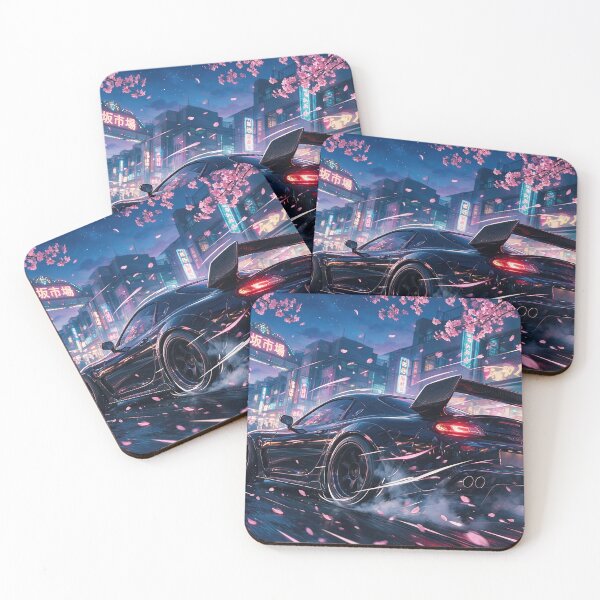 Item preview, Cyberpunk JDM Drift Car in Tokyo Cherry Blossom Night designed and sold by ImStickerHappy.