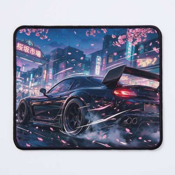 Item preview, Cyberpunk JDM Drift Car in Tokyo Cherry Blossom Night designed and sold by ImStickerHappy.