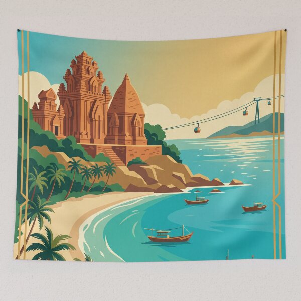 Item preview, Nha Trang Vietnam Vintage Travel Poster – Po Nagar Beach Retro Art designed and sold by Bomax121.