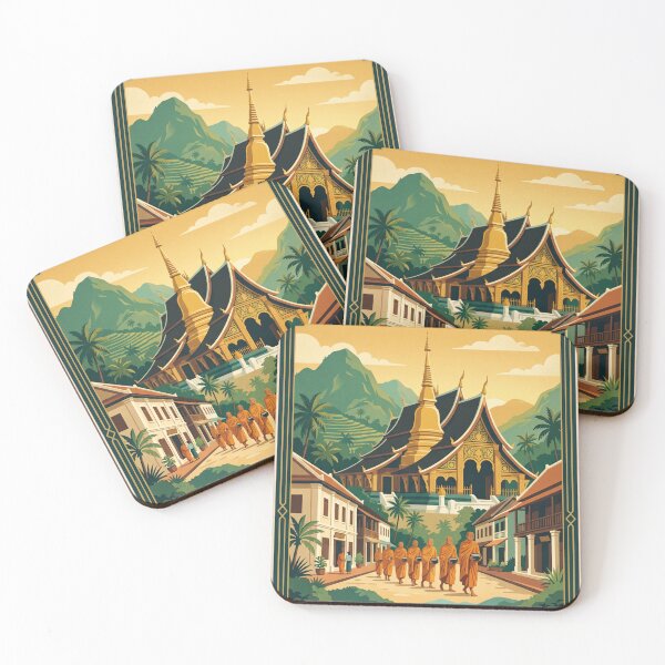 Item preview, Luang Prabang Laos Vintage Travel Poster – Buddhist Temple Retro Art designed and sold by Bomax121.