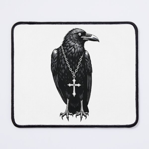 Item preview, Gothic Raven with Cross Necklace Illustration designed and sold by canvahub.