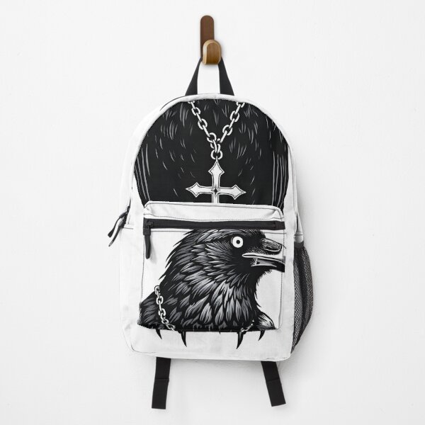 Item preview, Gothic Raven with Cross Necklace Illustration designed and sold by canvahub.