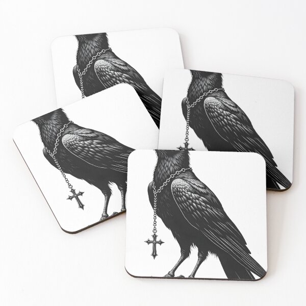 Item preview,  Gothic Raven with Cross Necklace Illustration designed and sold by canvahub.