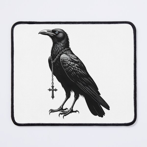 Item preview, Gothic Raven with Cross Necklace Illustration designed and sold by canvahub.