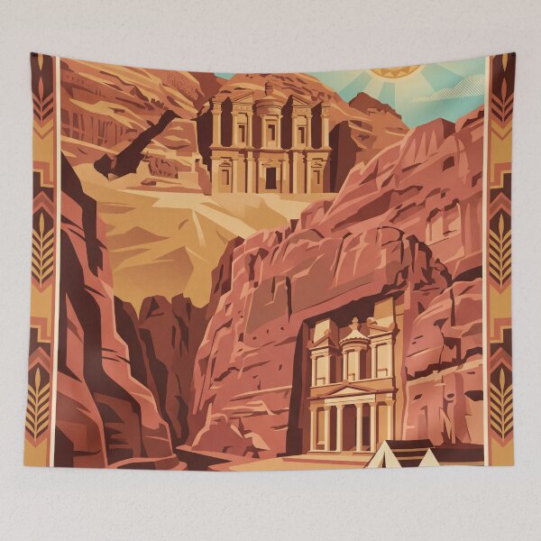 Item preview, Petra Jordan Vintage Travel Poster – Treasury and Monastery Retro Art designed and sold by Bomax121.