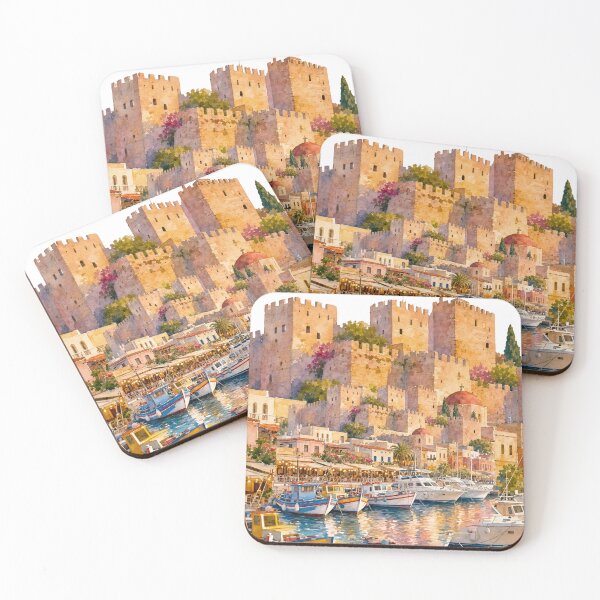 Item preview, Rhodes Golden Hour - Medieval Castle & Harbour Watercolour Art designed and sold by S-and-W-4ever.