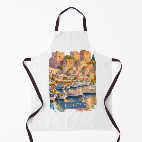 Item preview, Rhodes Golden Hour - Medieval Castle & Harbour Watercolour Art designed and sold by S-and-W-4ever.