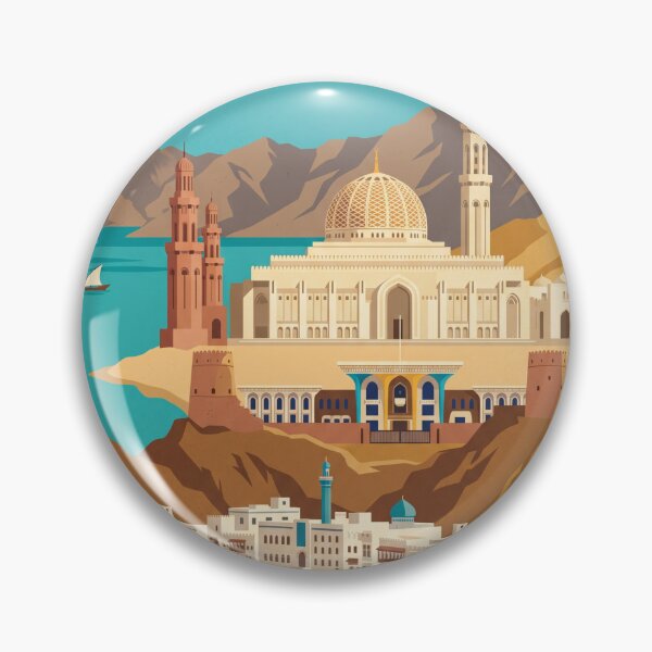 Item preview, Muscat Oman Vintage Travel Poster – Grand Mosque and Al Alam Palace Retro Art designed and sold by Bomax121.