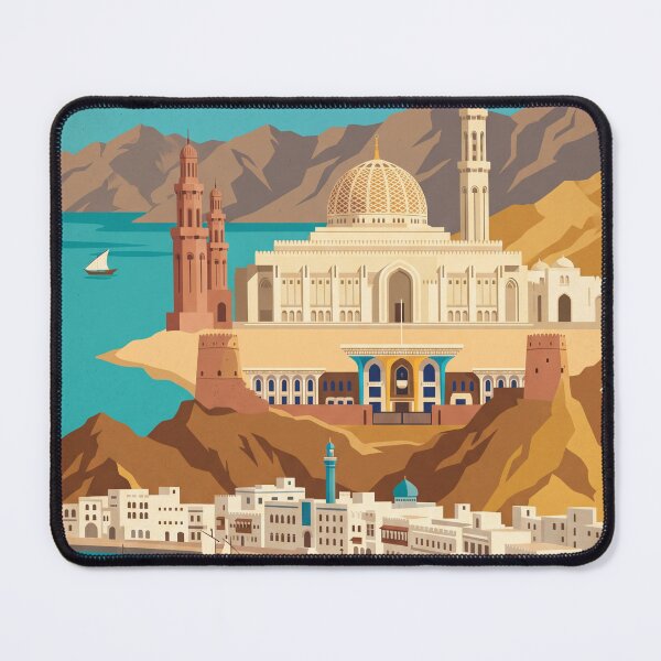 Item preview, Muscat Oman Vintage Travel Poster – Grand Mosque and Al Alam Palace Retro Art designed and sold by Bomax121.