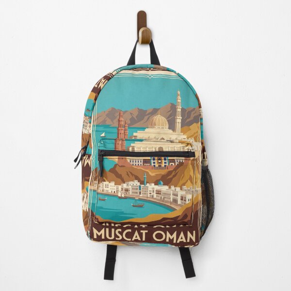 Item preview, Muscat Oman Vintage Travel Poster – Grand Mosque and Al Alam Palace Retro Art designed and sold by Bomax121.