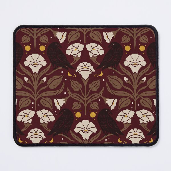 Item preview, Burgundy Gold Raven Moonflower Gothic Botanical Damask designed and sold by carlyxdesigns.