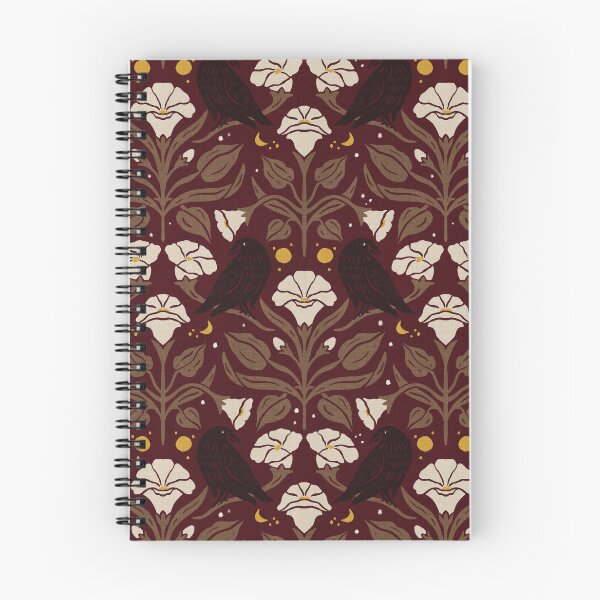 Item preview, Burgundy Gold Raven Moonflower Gothic Botanical Damask designed and sold by carlyxdesigns.