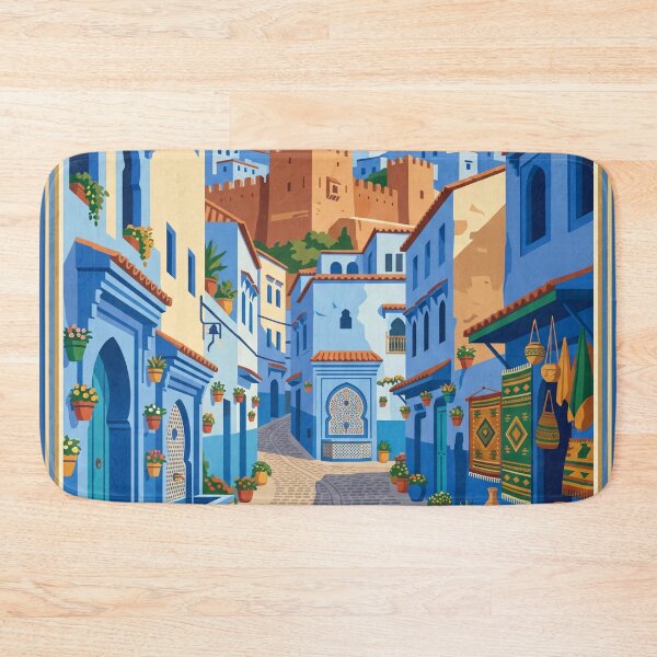 Item preview, Chefchaouen Morocco Vintage Travel Poster – Blue City Medina Retro Art designed and sold by Bomax121.