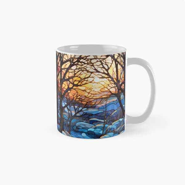 Item preview, Winter Sunset Forest Stained Glass Landscape designed and sold by pinkal.