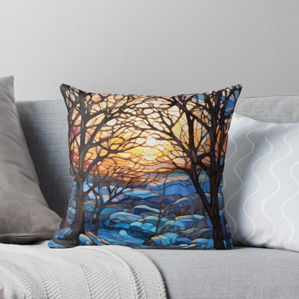 Item preview, Winter Sunset Forest Stained Glass Landscape designed and sold by pinkal.