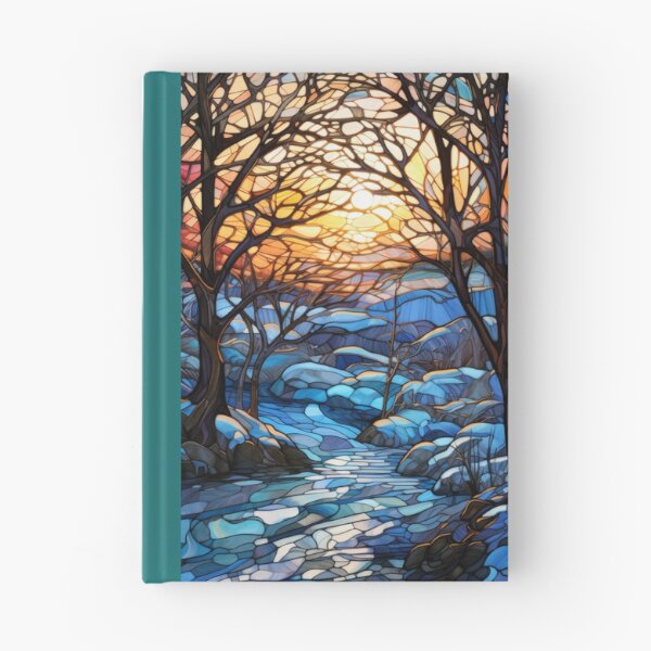 Item preview, Winter Sunset Forest Stained Glass Landscape designed and sold by pinkal.