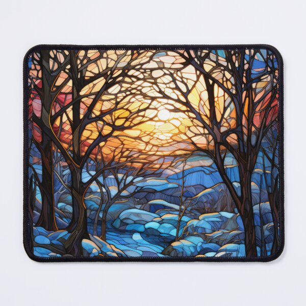 Item preview, Winter Sunset Forest Stained Glass Landscape designed and sold by pinkal.