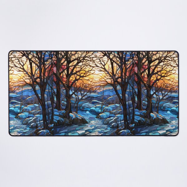 Item preview, Winter Sunset Forest Stained Glass Landscape designed and sold by pinkal.