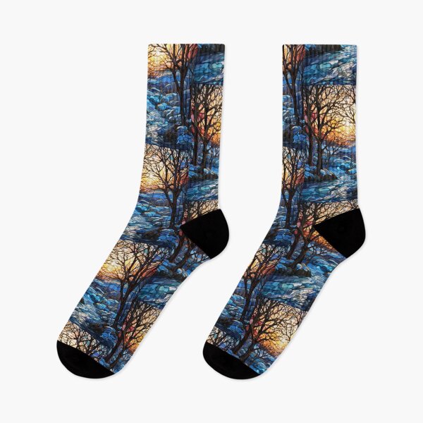 Item preview, Winter Sunset Forest Stained Glass Landscape designed and sold by pinkal.