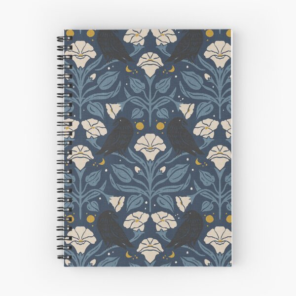 Item preview, Navy Gold Gold Raven Moonflower Gothic Botanical Damask designed and sold by carlyxdesigns.