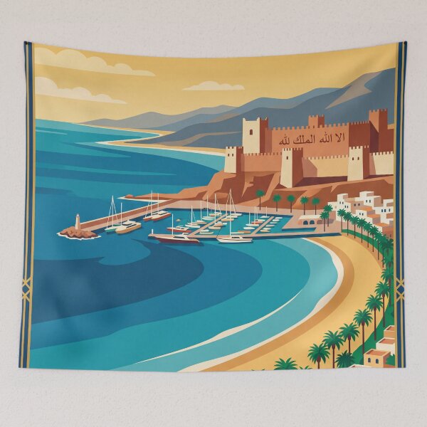 Item preview, Agadir Morocco Vintage Travel Poster – Oufella Kasbah Beach Retro Art designed and sold by Bomax121.