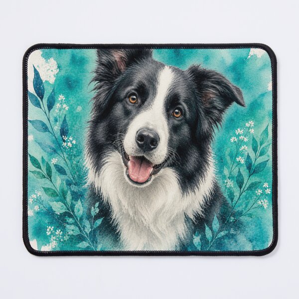 Item preview, Border Collie Watercolor Turquoise – Artistic Dog Lover Gift | Botanical Border Collie Art designed and sold by TimberTail8.