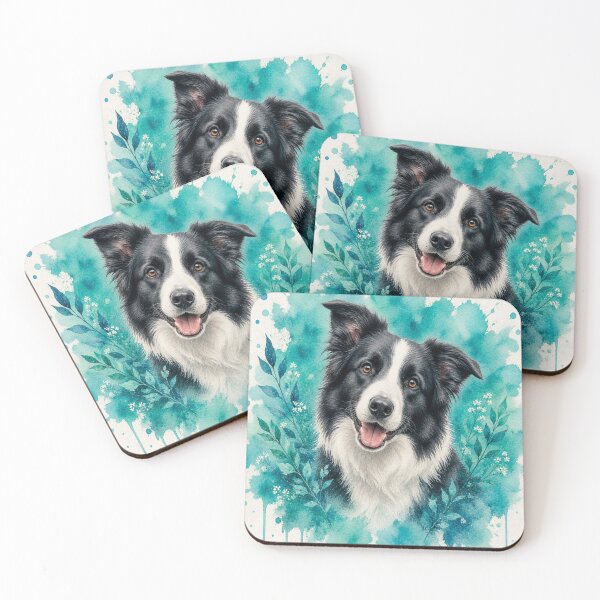 Item preview, Border Collie Watercolor Turquoise – Artistic Dog Lover Gift | Botanical Border Collie Art designed and sold by TimberTail8.