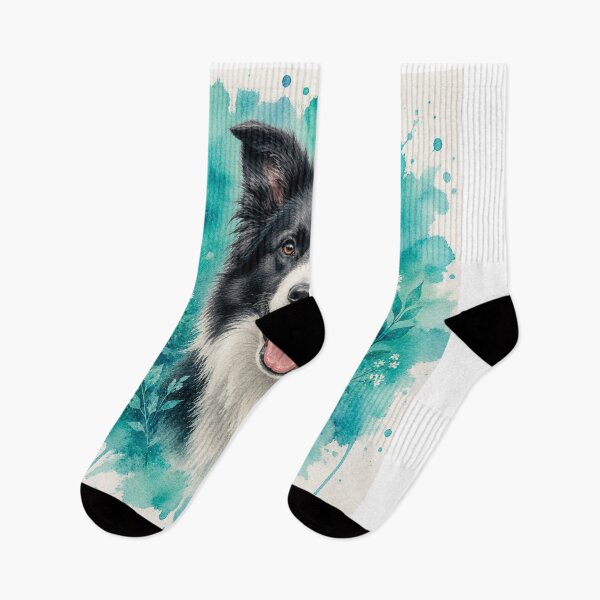 Item preview, Border Collie Watercolor Turquoise – Artistic Dog Lover Gift | Botanical Border Collie Art designed and sold by TimberTail8.