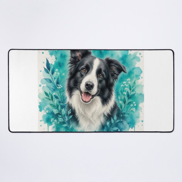 Item preview, Border Collie Watercolor Turquoise – Artistic Dog Lover Gift | Botanical Border Collie Art designed and sold by TimberTail8.