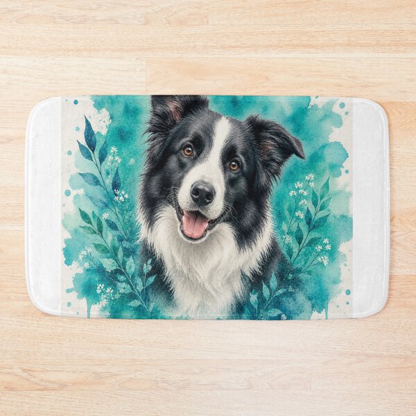 Item preview, Border Collie Watercolor Turquoise – Artistic Dog Lover Gift | Botanical Border Collie Art designed and sold by TimberTail8.