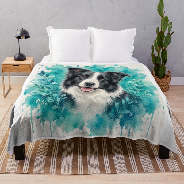 Item preview, Border Collie Watercolor Turquoise – Artistic Dog Lover Gift | Botanical Border Collie Art designed and sold by TimberTail8.