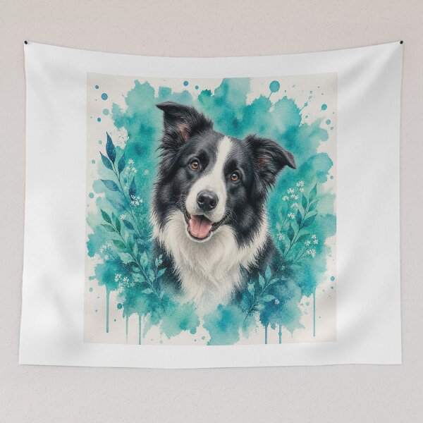 Item preview, Border Collie Watercolor Turquoise – Artistic Dog Lover Gift | Botanical Border Collie Art designed and sold by TimberTail8.