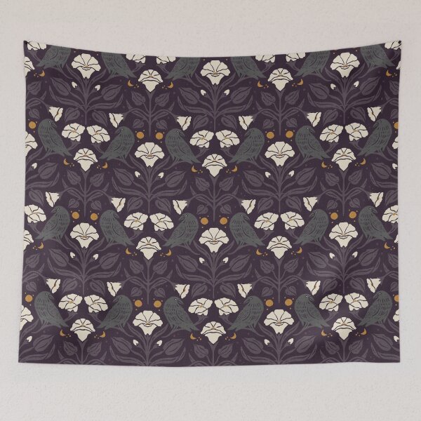 Item preview, Plum Gold Raven Moonflower Gothic Botanical Damask designed and sold by carlyxdesigns.
