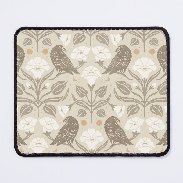Item preview, Neutral Cream Taupe Raven Moonflower Gothic Botanical Damask designed and sold by carlyxdesigns.