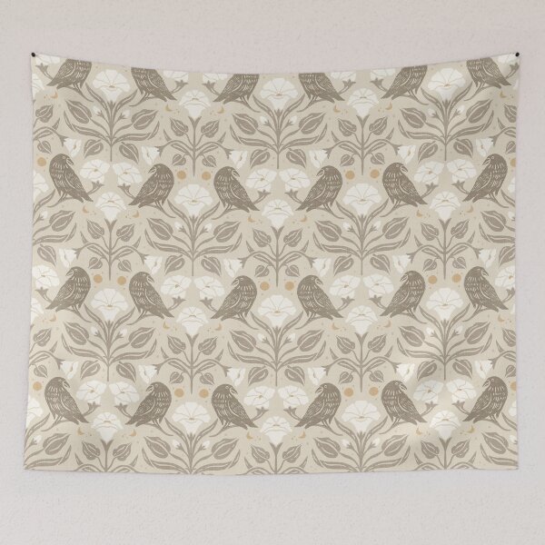 Item preview, Neutral Cream Taupe Raven Moonflower Gothic Botanical Damask designed and sold by carlyxdesigns.