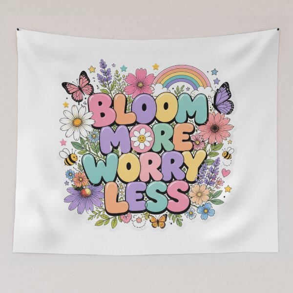 Item preview, BLOOM MORE WORRY LESS Graffiti Sticker PNG | Colorful Floral Motivation Design | Cute Botanical Vinyl Decal for Laptop, Journal & Water Bottle designed and sold by Stylestickers55.