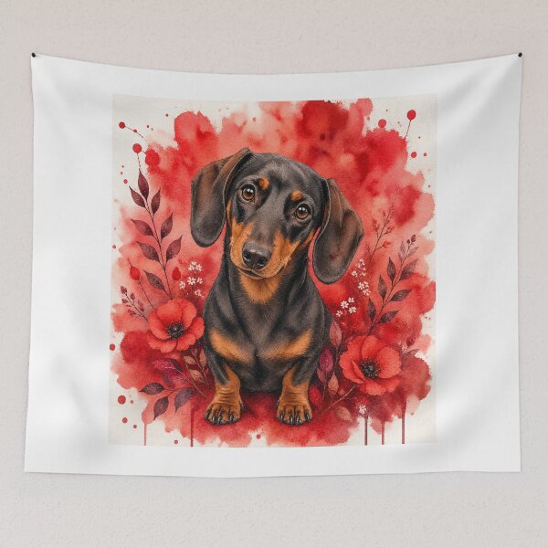 Aperçu de l'œuvre Dachshund Watercolor Red – Artistic Wiener Dog Gift | Floral Dachshund Art créée et vendue par TimberTail8.