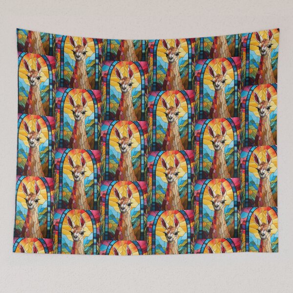 Item preview, Majestic Llama Sunset Stained Glass Window Art designed and sold by pinkal.