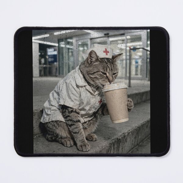 Item preview, Exhausted Nurse Cat Coffee Break - Night Shift designed and sold by Neurospicy Trolls.
