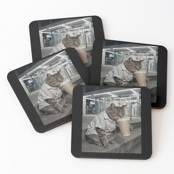 Item preview, Exhausted Nurse Cat Coffee Break - Night Shift designed and sold by Neurospicy Trolls.