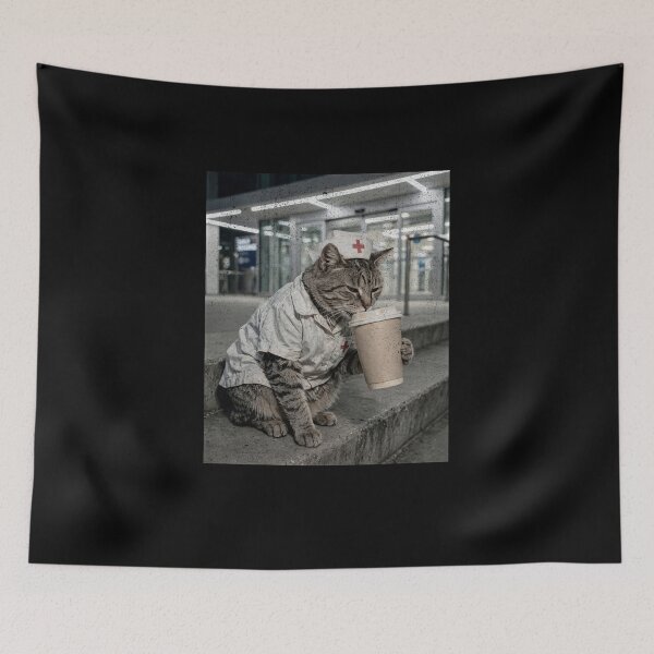 Item preview, Exhausted Nurse Cat Coffee Break - Night Shift designed and sold by Neurospicy Trolls.