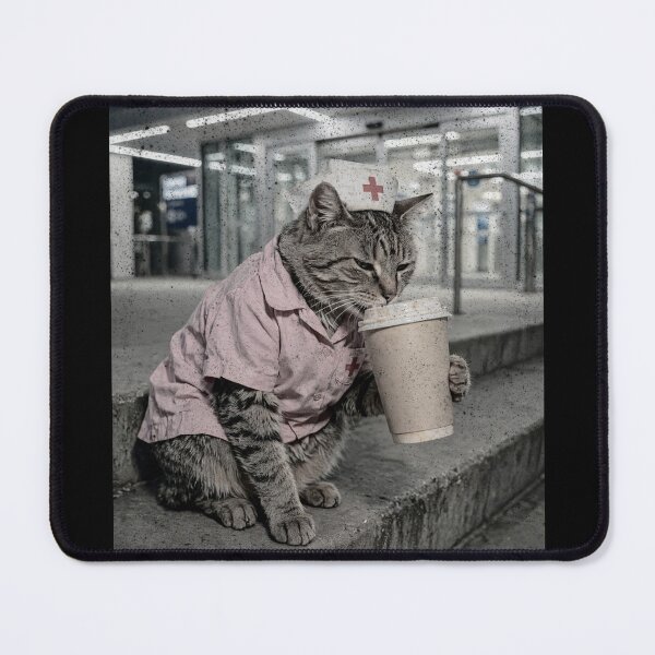 Item preview, Tired Nurse Cat On Coffee Break - Night Shift designed and sold by Neurospicy Trolls.