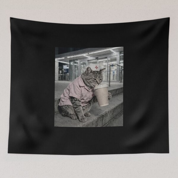 Item preview, Tired Nurse Cat On Coffee Break - Night Shift designed and sold by Neurospicy Trolls.