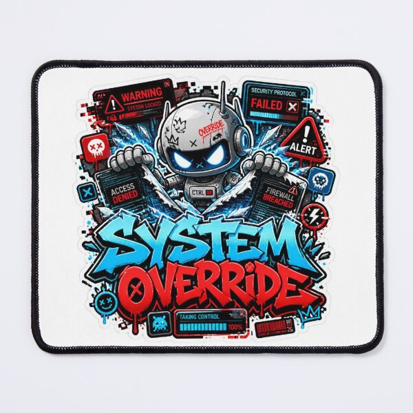 Item preview, SYSTEM OVERRIDE Graffiti Sticker PNG | Futuristic Robot Cyberpunk Gaming Design | AI Tech Vinyl Decal for Laptop, PC, Journal & Water Bottle designed and sold by Stylestickers55.