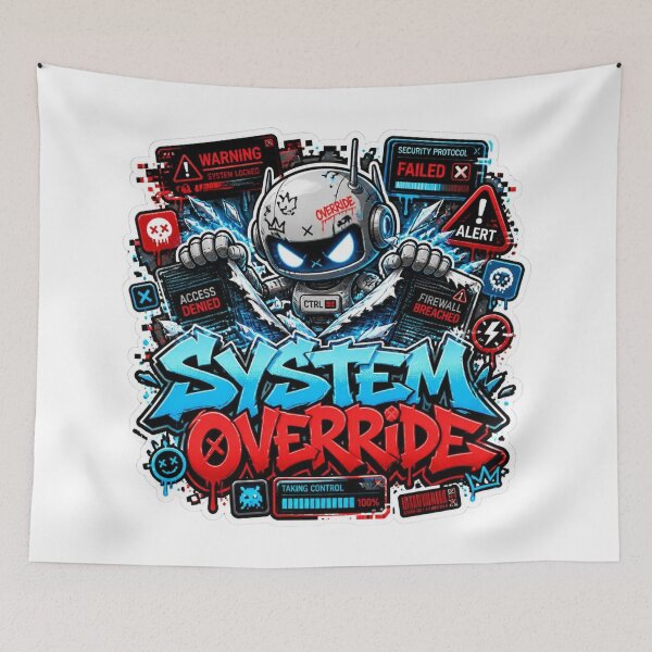 Item preview, SYSTEM OVERRIDE Graffiti Sticker PNG | Futuristic Robot Cyberpunk Gaming Design | AI Tech Vinyl Decal for Laptop, PC, Journal & Water Bottle designed and sold by Stylestickers55.